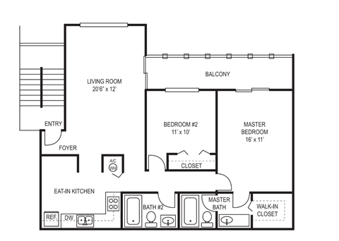 Two Bedroom Floor Plan at Rivercrest Apartments in Melbourne FL